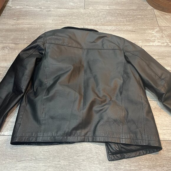 VTG Western Black leather aviation bomber biker jacket M zip in Liner - Picture 8 of 9